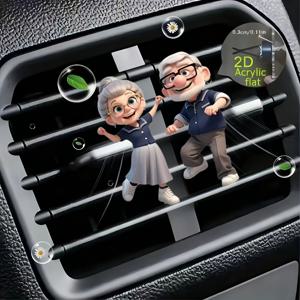 TEMU 2D 평면, 1개입 댄싱 할아버지 할머니 재사용 가능 차량용 방향제 향기 디퓨저 클립, 차량 통풍구 실내 액세서리, 차량용 향 디퓨저, 