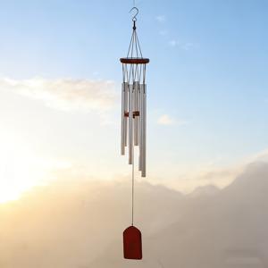 TEMU 1개 6튜브 금속 풍경 - 차분한 소리, 내구성 강한 알루미늄 야외/매달기 튜브, 발코니, 잔디 장식용 - 집 장식을 위한 멜로디, 무소음