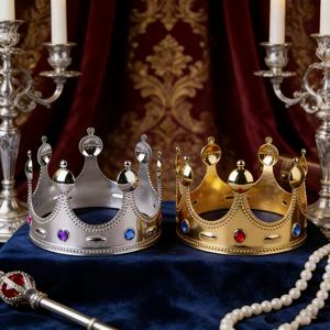 TEMU 2개 세트 조절 가능한 은색 및 금색 왕관, 왕, 여왕, 공주 스타일링. 파티 의상, 축제 행사, 할로윈 코스튬, 휴일 공연에 적합한 플라스틱 보석 장식으로 완벽합니다.