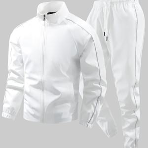 TEMU 남성 캐주얼 스포츠 트랙수트 세트 | 봄/가을 신상 모델, 긴소매, 스탠드 칼라, 지퍼 디테일, 폴리에스터 섬유 안감