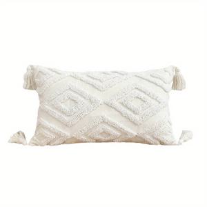 TEMU 1pc 터프트 자수 기하학적 로즈베드 베개 커버, 끈으로 장식된 스로우 베개 커버, 거실 침실 소파 차량 사무실 의자 홈 데코, 베개 삽입물 없음