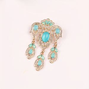 TEMU 우아한 빈티지 스타일 브로치 - 틸 & 투명 합성 보석 장식, 골드톤 아연 합금 스카프 버클/코사지 핀 (청삼, 드레스, 코트용) | 중세풍 액세서리 | 남녀 공용 빈티지 브로치