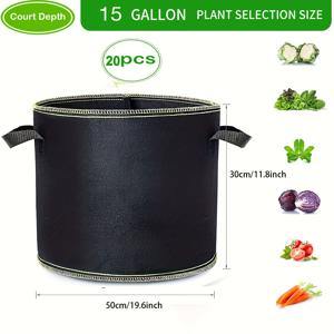 TEMU 20팩 15갤런 블랙 그로우백 두꺼운 부직포 통기성 뿌리 조절 내구성 화분 컨테이너 손잡이 포함 감자 당근 채소 꽃 발코니 실내외 가드닝 그로우백