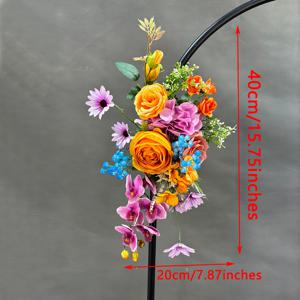 TEMU 파란색 'S' 숨, 오렌지 장미, 탕린 장미, 보라색 수국, 나비 난초가 함께하는 생생한 정원 색상 스킴은 축제 파티 및 웨딩 장식을 위한 완벽한 선택입니다.