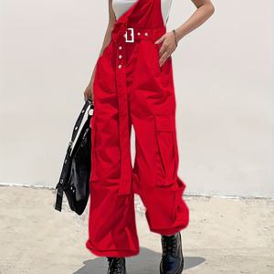 TEMU 여성용 패션 파티 카고 팬츠 - 벨트 포켓 & 멜빵 포함