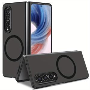 TEMU 휴대폰 케이스 - 피부 친화적인 마그네틱 휴대폰 케이스, 먼지 및 낙하 방지, 지문 남김 없음. 편안한 착용감, 클래식 블랙 색상, 삼성 Z FOLD4 및 Z FOLD3 5G 호환