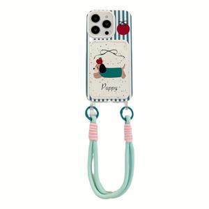 TEMU 카드 가방형 투명 페인팅 애플 소시지 독 휴대폰 케이스, 걸이용 끈 포함, 아이폰 11 12 13 프로맥스용