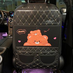 TEMU 1개 PU 가죽 자동차 시트 백 프로텍터 - 귀여운 동물 디자인, 여행 및 보관용, 재미있는 판다 & 곰 일러스트레이션 블랙, 차량 시트 보호 킥 매트 | 내구성 있는 시트 커버