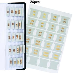TEMU 골든 포일 플래너 월간 탭, 노트북용 필앤스틱 라미네이트 탭 24개 (12개월 탭과 4개의 빈 탭), 플래너용 달력 월간 탭 스티커, 월간 칸막이 (옥색)