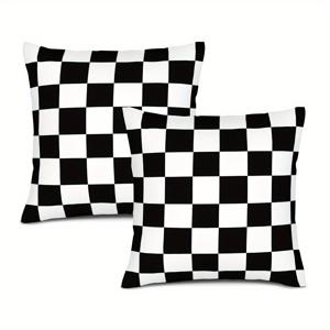 TEMU 2개 세트 홈 데코 쿠션 커버 심플 노르딕 스타일 흑백 체크무늬 패턴 쿠션 커버 지퍼 개폐 가능 탈착 및 세탁 가능 거실 소파 등받이 커버에 적합 (베개 삽입제외)