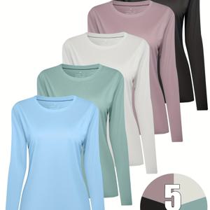 TEMU TELALEO 여성용 캐주얼 스포츠 긴팔 런닝 티셔츠 5종 세트, 속건성 및 통기성, 스포츠 및 일상복으로 적합