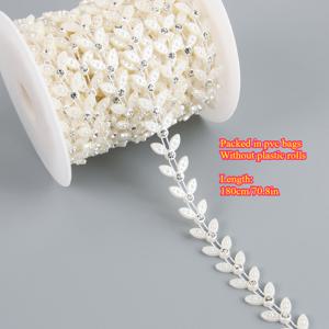 TEMU 1개 우아한 잎사귀 모양 비즈 체인 가랜드 - 스톤 비즈 장식 / 재봉, 웨딩드레스 트림, 웨딩파티 장식, DIY 공예, 주얼리 제작 및 선물 포장 장식용 - 커팅 가능한 잎사귀 체인 (폭 1.3cm)