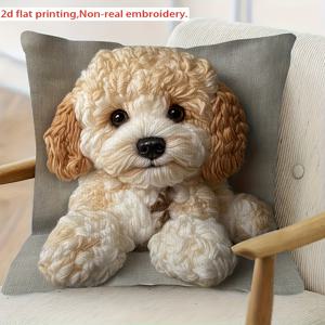 TEMU 2D 플랫 - 귀여운 작은 강아지 패턴의 2D 플랫 디자인, 부드러운 폴리에스터 원단으로 제작된 단면 프린트 쿠션 커버, 45Cm X 45Cm, 소파, 침대, 자동차, 거실 및 홈 데코 베개 커버에 적합 (삽입물 미포함)