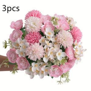 TEMU 인조 장미, 국화, 수국 꽃 3개 세트, 인조 꽃다발, 실내 및 실외 결혼식, 파티 테이블 센터피스, 가정 주방 장식, 발렌타인데이 장식, 미적 룸 스타일링, 봄 홈 액센트에 이상적