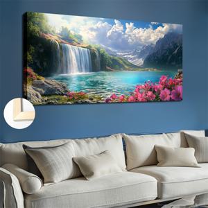 TEMU 침실, 호텔, 차고 및 기타 실내 벽 장식용 인기 아이템, 폭포, 호수 프레임 캔버스 오일 페인팅, 대형 사이즈 50X100cm(20X40인치)