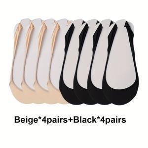 TEMU 4/8쌍 여성용 나일론 아이슬리키 섬유 노쇼 보트 양말, 미끄럼 방지 뒤꿈치 그립 & 쿠션 밑창 - 봄/여름용 통풍 오픈힐 디자인, 세탁기 사용 가능 (단색), 미끄럼방지 신발, 내구성 있는 구조