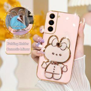 TEMU 1pc의 만화 거울 홀더 + 1pc의 고급 장착 케이스, 삼성 갤럭시 S21 FE S22 플러스 + S21 플러스 S22 플러스 충격 방지 스탠드 백 커버, S21 FE용