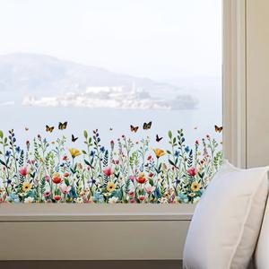 TEMU 1개 현대적인 꽃 나비 창문 필름 스티커 - 제거 가능한 정전기 접착 PVC 데칼, 1밀 두께의 생동감 있는 데이지 프린트, 욕실 주방 침실 거실용, 크기에 맞게 쉽게 자를 수 있는 홈 데코 선물, 나비 욕실 장식, 자연 영감 디자인