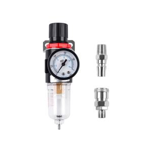 TEMU AFR-2000 공압 에어 트리트먼트 유닛, 1/4인치 압력 조절기 컴프레서 압력 해제 밸브 오일-워터 분리기 압력 게이지 키트 (PM20+SM20) 커넥터 및 필터 엘리먼트 포함, 퀵 커넥트 피팅, 완전한 에어 압축 시스템