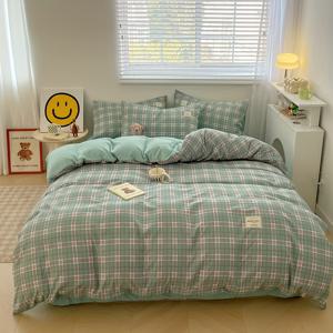 TEMU 4피스 이불 세트 (1*이불 커버 + 1*침대 시트 + 2*베개커버, 이불 코어 제외), 파란색과 흰색 체크무늬 프린팅 침구 세트, 부드럽고 편안한 사계절용 이불 커버, 침실 및 게스트룸에 적합