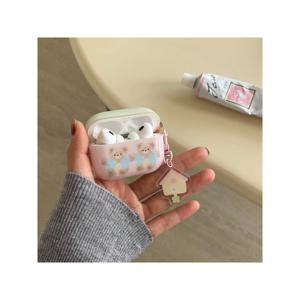 TEMU 귀여운 핑크&그린 두 마리 곰 일러스트 이어폰 케이스+태그 세트, Apple AirPods Pro 2/AirPods Pro/AirPods 4/AirPods 3/AirPods 2 호환