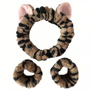 TEMU 귀여운 고양이 귀 머리띠와 손목 밴드 플러시 헤드밴드 세안용 헤어밴드 코스튬 파티 장식용