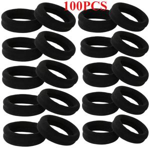 TEMU 여성용 블랙 신축성 헤어 타이 100개입 - 내구성 있는 폴리에스터 포니테일 홀더, 미끄럼 방지 고무줄, 긴 머리용, 일상용 우아하고 심플한 디자인