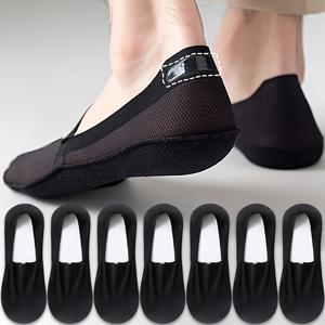 TEMU 남성용 여름 통기성 메쉬 노쇼 양말 7켤레 - 땀 흡수 경량 실리콘 그립 발가락, 소프트 아이스 슬라이키 섬유, 캐주얼 및 아웃도어 착용 가능, 세탁기 사용 가능 블랙, 미끄럼 방지, 보이지 않는 신발, 보습 기능