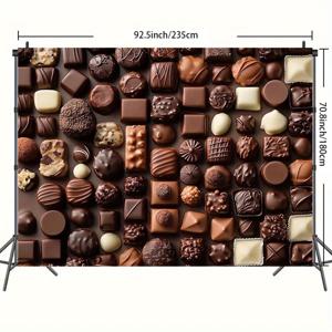 TEMU 1pc 슈퍼 대형 초콜릿 공장 테마 배경 배너 - 생일, 기념일, 결혼식 및 더 많은 생일을 위한 내구성 있는 폴리에스터 파티 장식 - 실내/실외 사용, 전기 필요 없음, 초콜릿 장식