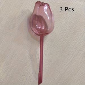 TEMU 3개 핑크 튤립 관수 볼, 좁은 입구 디자인, 연장된 점적 시간, 실내 및 실외 화분 식물, 행잉 바스켓, 원예 도구 및 잔디 관리 추가품에 적합, 식물 관수 볼