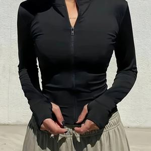 TEMU 여성용 요가 웨어, 봄/가을 지퍼 자켓, 슬림핏 긴팔 스포츠 상의, 일본 스타일 한국 스타일 심플하고 활용도 높은 아우터웨어, 달리기, 사이클링, 하이킹, 전문 훈련, 피트니스, 테니스용, 신축성 있는 몸매를 감싸는 가디건