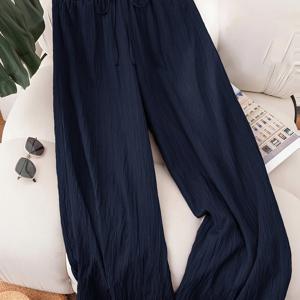 TEMU 플러스 사이즈, 편안한 여성용 신상 봄 여름 비즈니스 캐주얼 비치웨어, 데이 스타일 패션 커뮤터 우아한 퍼플 로투스 핑크 와이드 레그 팬츠, 라벤더 루즈핏 휴가 크루즈 웨어 여름 바지