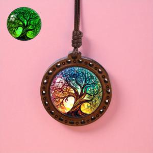 TEMU 생명의 나무 페인팅 나무 펜던트 목걸이, 야광 및 형광 스타일로 제공, 남녀공용, 일상복 착용 및 휴일 선물로 적합
