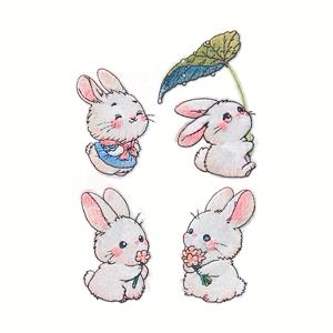 TEMU 옷, 가방, 휴대폰 꾸미기용 귀여운 토끼 자수 패치 4개 세트 (자체 접착식)