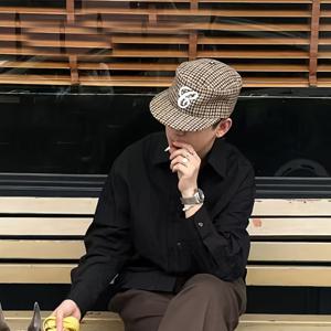 TEMU 2D 플랫, 초가을 신상 입체 패턴 자수 플랫탑 플랫브림 모자 패션 트렌드 레트로 레저 다용도 자외선 차단 오리집게 챙 모자