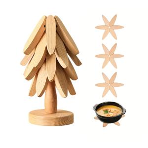 TEMU 나무 삼각대 코스터 세트, 나무 삼각대 냄비 받침대, 4개의 나무 삼각대 코스터 + 1개 스탠드, 장식용 핫 디쉬 삼각대로 사용 가능, 자연스러운 접이식 주방 나무 삼각대, 뜨거운 접시, 냄비, 그릇, 찻주전자, 핫팟 스탠드에 적합