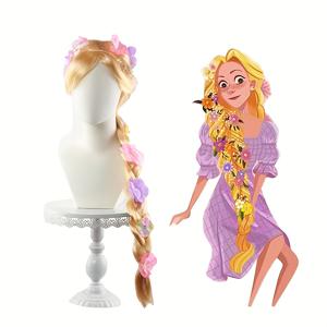 TEMU 랩뇽젤 스타일의 금색 가발, 공주 코스튬 및 동화 속 파티 코스프레에 완벽, 할로윈 및 크리스마스 파티에 이상적