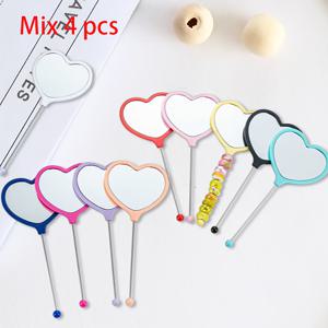 TEMU 4개 혼합 색상 새로운 비즈 하트 메이크업 거울, 세련된 컬러 프레임이 있는 다기능 플라스틱 거울, 가볍고 휴대하기 쉬운 휴대용 거울