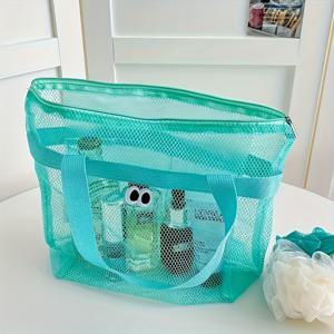 TEMU 멀티 컬러 비치 메쉬 빅 아이 백, 귀여운 다기능 비치 토트백, 대용량 휴가용 가방