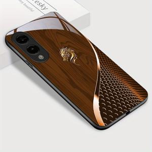 TEMU 휴대폰 케이스 - 삼성 S25 Edge용 충격 방지 후면 커버, 골드 드래곤과 스타일리시한 그레인 프린트가 특징인 유광 강화 유리 케이스