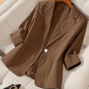 TEMU 우아한 디렉션 BK0802001 여성 솔리드 컬러 7부 소매 버튼 포켓 장식 입체 컷 슬림핏 출퇴근 캐주얼 다용도 직장 일상적인 성격 스몰 스ूट