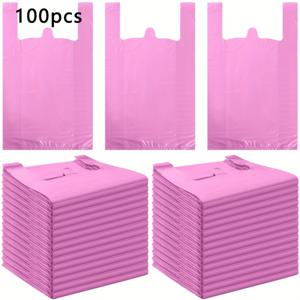 TEMU 내구성 있는 핑크색 플라스틱 티셔츠 비닐봉투 100/200개, 쇼핑백, 조끼백, 테이크아웃백, 일회용백, 다기능 휴대용 조끼백으로 사용 가능, 식료품, 티셔츠, 쇼핑몰, 소매점, 가정용으로 적합한 이상적인 선택