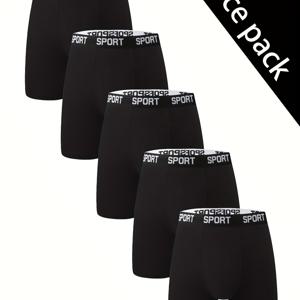 TEMU 5개 남성용 롱 스타일 속옷 세트, 신축성 있는 허리 밴드 피부 친화적인 드로즈 팬티 세트, 데일리 및 수면용, 패셔너블한 롱 레그 남성용 속옷, 스포츠 및 레저용