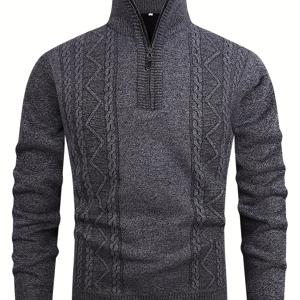 TEMU 남성용 쿼터 집업 풀오버 스웨터, 남성 니트웨어, 자카드 패턴 스웨터