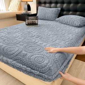 TEMU 1개, 고급 태피터 침대 고정 시트, 깊은 포켓 두꺼운 플란넬 매트리스 보호 커버, 부드럽고 따뜻하며 조절식 침대에 적합, 더블/풀 사이즈/퀸/캘리포니아 킹 사이즈 (베개 커버 미포함) - 100% 세탁 가능한 튼튼한 원단, 침실 필수품