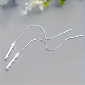 TEMU 심플한 직사각형 드롭 스타일 싱글 스트랜드 긴 태슬 귀걸이 한 쌍. 데일리웨어, 파티, 선물용으로 적합. 완벽한 기념일 또는 생일 선물