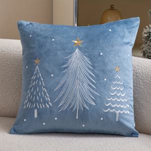 TEMU 1개 3D 크래프트 자수 골든 스타 세 개의 크리스마스 트리 벨벳 쿠션 커버 - 크리스마스 베개 커버, 장식용 쿠션 커버, 겨울 크리스마스 거실 소파 & 새해 실내 침대 장식용, 내부 쿠션 미포함