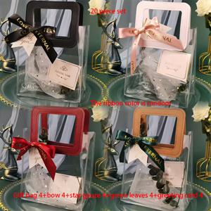 TEMU 휴대용 선물 가방 20개 세트, 리본, 카드, 오간자, 녹색 잎사귀 포함, 결혼식, 생일, 가족 파티, 밸런타인데이, 휴일 선물 포장용, 비즈니스 휴대용 선물 가방, 크리스마스, 할로윈 파티 선물 가방에 적합 | 정교한 가방 | 선명한 시인성