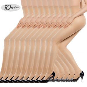 TEMU 봄/여름용 하이웨이스트 투명 블랙 스타킹 10켤레, 초박형 여성용 팬티스타킹, 통기성 좋고 부드러움, 직장, 출퇴근, 레저 및 데일리룩에 적합