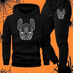 TEMU 2pcs 남성용 프렌치 불독 그래픽 후드티 & 스웨트팬츠 매칭 트랙수트 - 그린 프렌치 프린트 조거 수트, 후드 스웨터 & 조거 팬츠, 탄력 있는 허리밴드 & 프론트 포켓, 세탁기 사용 가능 가을/겨울 아웃핏, 강아지 애호가를 위한 2pcs 세트